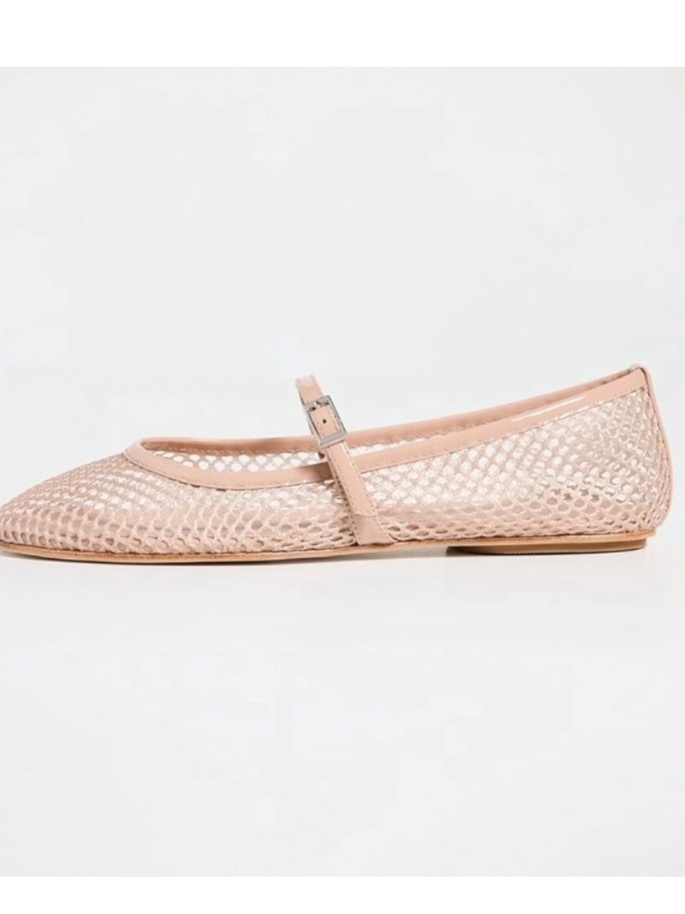 Black Suede Studio Mika Mesh Fishnet Blush Pink Nude Mary Jane Ballet Flat sz 39